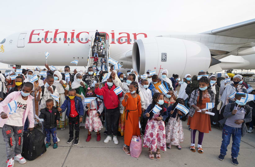 Ethiopian-Jewish immigrants arrive in Israel on Frebruary 12, 2021. (photo credit: ICEJ)