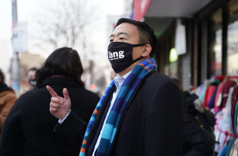 NYC mayoral candidate Andrew Yang, asked about improving secular education at yeshivas, said "we shouldn’t interfere with their religious and parental choice as long as the outcomes are good.” (photo credit: YANG FOR NEW YORK)