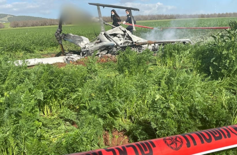 Two people were pronounced dead by Magen David Adom after a small aircraft crashed near the northern city of Afula. (photo credit: ISRAEL POLICE)