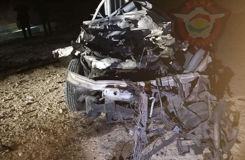 The car used to attack US forces near Erbil, Iraq, Tuesday, February 16, 2020. (photo credit: COURTESY REGIONAL GOVERNMENT)