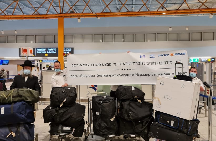 The kosher nutritional goods at Ben-Gurion Airport, on their way to Moldova to serve the Jewish community for the Passover holiday.  (photo credit: Courtesy)