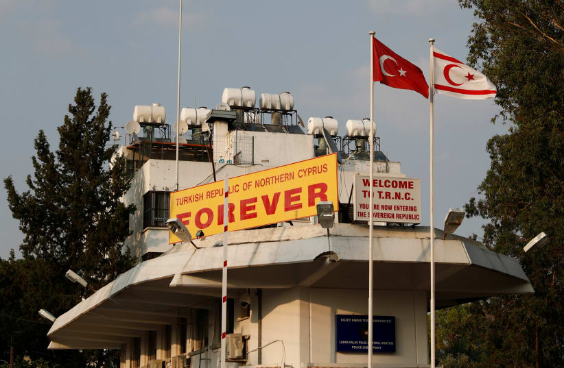 Ledra Palace checkpoint is pictured in the Turkish Cypriot northern part of the divided city of Nicosia, Cyprus, August 5, 2019 (photo credit: REUTERS/MURAD SEZER)