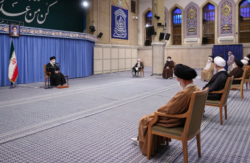 Iran's Supreme Leader Ayatollah Ali Khamenei meets members of the Assembly of Experts in Tehran, Iran February 22, 2021. (photo credit: OFFICIAL KHAMENEI WEBSITE/HANDOUT VIA REUTERS)