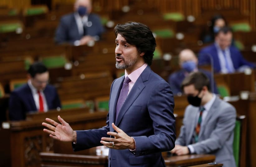 Canada's Prime Minister Justin Trudeau speaks during Question Period, as efforts continue to help slow the spread of the coronavirus disease (COVID-19), in the House of Commons on Parliament Hill in Ottawa, Ontario, Canada February 24, 2021.  (photo credit: REUTERS/BLAIR GABLE)