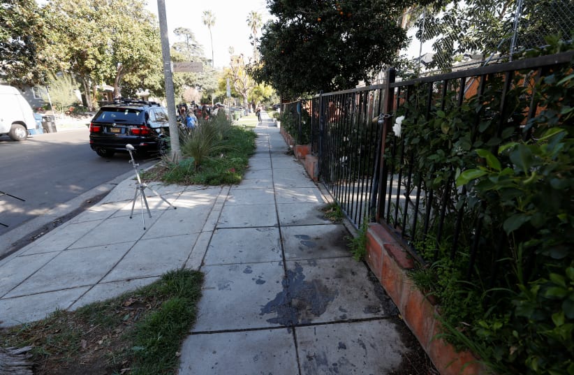 A view of the site where Lady Gaga's dog walker was shot and two of her dogs were stolen in Los Angeles, California, US February 25, 2021. (photo credit: MARIO ANZUONI/REUTERS)