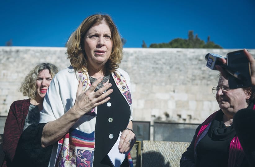 WOMEN OF THE WALL chairwoman Anat Hoffman addresses a press conference at the Western Wall in 2016. (photo credit: HADAS PARUSH/FLASH90)