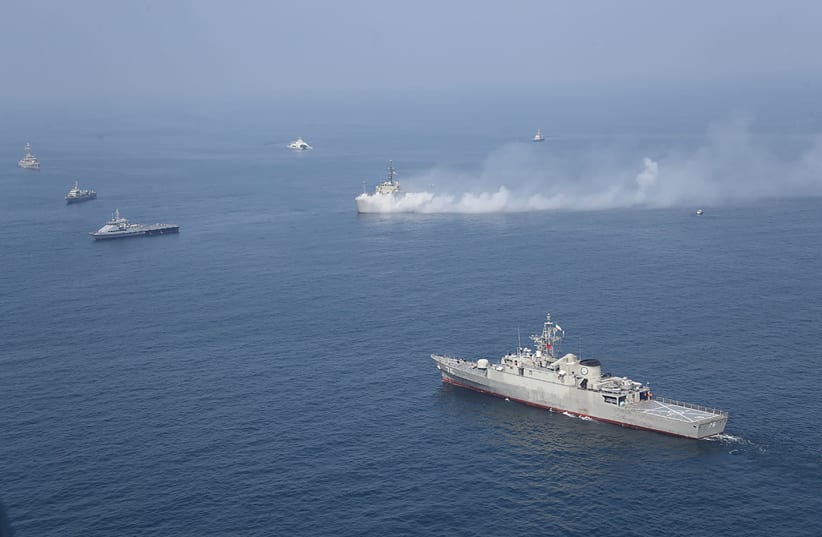 Iranian warships are seen during a joint naval exercise with Russian navy in the Indian Ocean (photo credit: IRANIAN ARMY/WANA)