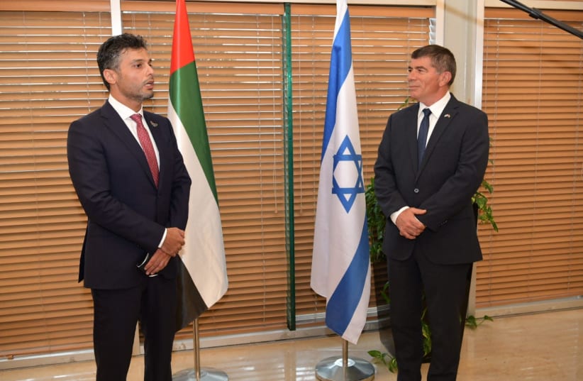 UAE Ambassador to Israel Muhammad Mahmoud Al Khaja with Foreign Minister Gabi Ashkenazi (photo credit: FOREIGN MINISTRY)