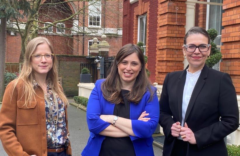 (FROM LEFT) Minister Counsellor for Political Affairs Dana Erlich, Ambassador Tzipi Hotovely and Deputy Ambassador Sharon Bar-Li at the Israeli Embassy in London (located, incidentally, right across the road from where Prince William and his family live). (photo credit: FOREIGN MINISTRY)