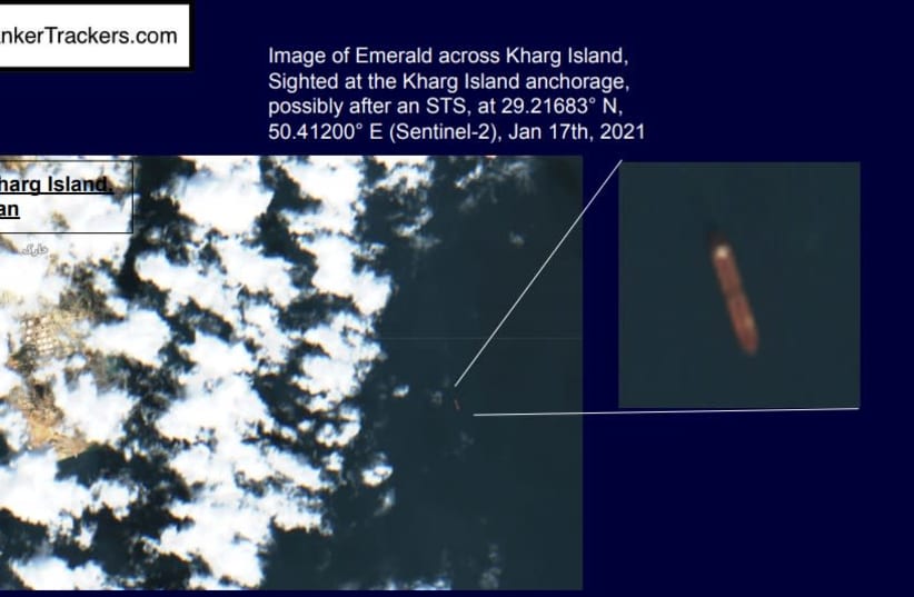 Image of the Emerald across Kharg Island, dated January 17, 2021 (photo credit: TANKERTRACKERS.COM)