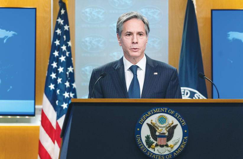 US SECRETARY of State Antony Blinken speaks during a news conference at the State Department last month.  (photo credit: MANUEL BALCE CENETA/REUTERS)