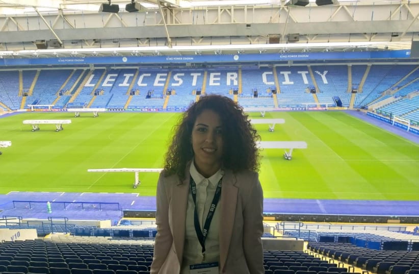 Sanaa Bader at the Leicester City FC King Power Stadium in Leicester, England. (photo credit: Courtesy)