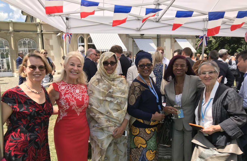 Prof. Ruth Halperin-Kaddari (left) on July 14, 2018 at a reception at the French Embassy in Geneva, together with members of the UN Committee for the Elimination of Discrimination Against Women (CEDAW), including the then-president Hilary Gbedemah (from Ghana) and Nicole Ameline (from France), forme (photo credit: COURTESY BIU)