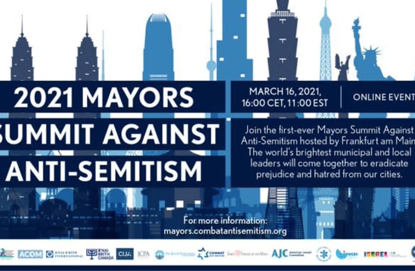 Info for the first-ever Mayors Summit Against Anti-Semitism (photo credit: COMBAT ANTISEMITISM MOVEMENT)