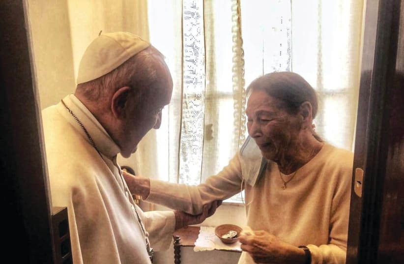 POPE FRANCIS meets with poetess and Holocaust survivor Edith Bruck in Rome on February 20. (photo credit: VATICAN MEDIA/HANDOUT VIA REUTERS)