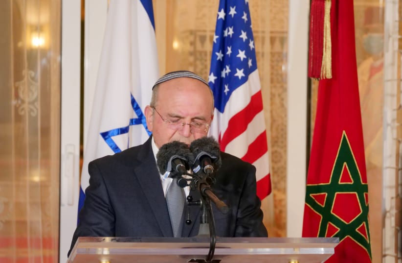 Israeli National Security Adviser Meir Ben-Shabbat, who led the Israeli delegation, speaks during a visit to Rabat, Morocco, December 22, 2020.  (photo credit: REUTERS/SHEREEN TALAAT)