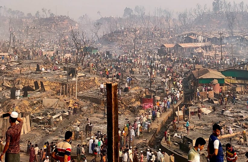 A general view of a Rohingya refugee camp after a fire burned down all the shelters in Cox's Bazar, Bangladesh, March 23, 2021. (photo credit: REUTERS/RO YASSIN ABDUMONAB)