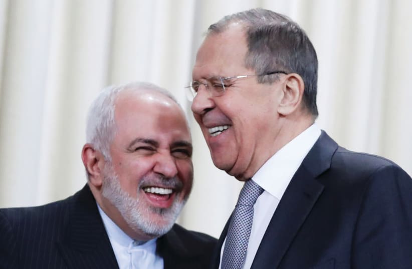 IRANIAN FOREIGN Minister Mohammad Javad Zarif and Russian Foreign Minister Sergei Lavrov attend a news conference in Moscow in 2019. (photo credit: EVGENIA NOVOZHENINA/REUTERS)