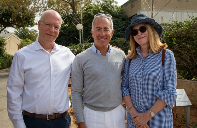 (L-R) President of Tel Aviv University Professor Ariel Porat, pictured next to Sylvan and Margaret Adams (photo credit: Courtesy)