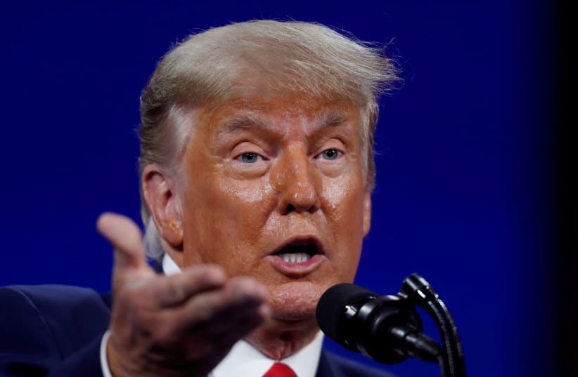 Former US President Donald Trump speaks at the Conservative Political Action Conference (CPAC) in Orlando, Florida, US February 28, 2021. (photo credit: REUTERS/OCTAVIO JONES/FILE PHOTO)