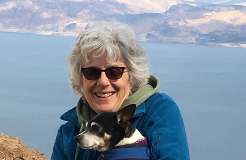 JESSICA SANDLER and dog Louie above the Dead Sea.   (photo credit: RENEE DEMPSTER)