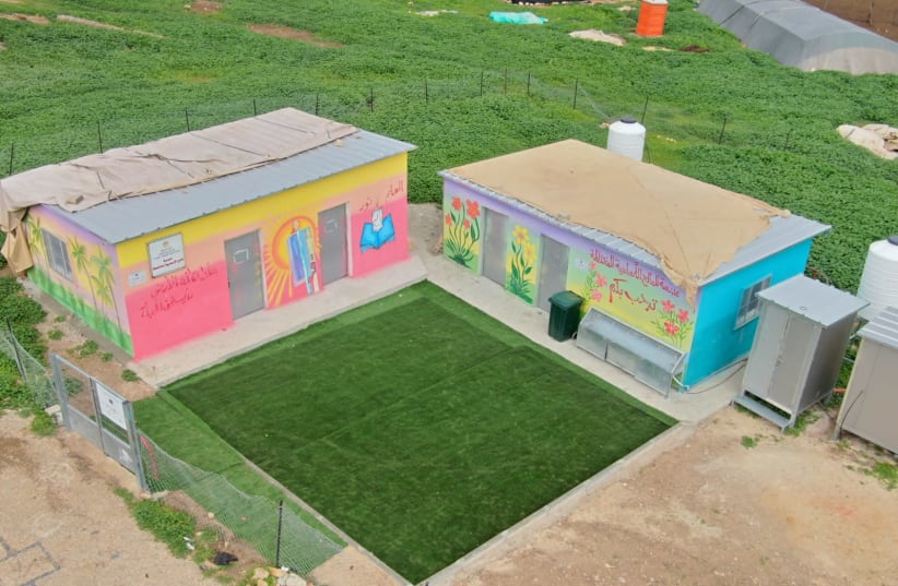 Palestinian school built in the Barak Nature Preserve in Area C of the West Bank. (photo credit: REGAVIM)