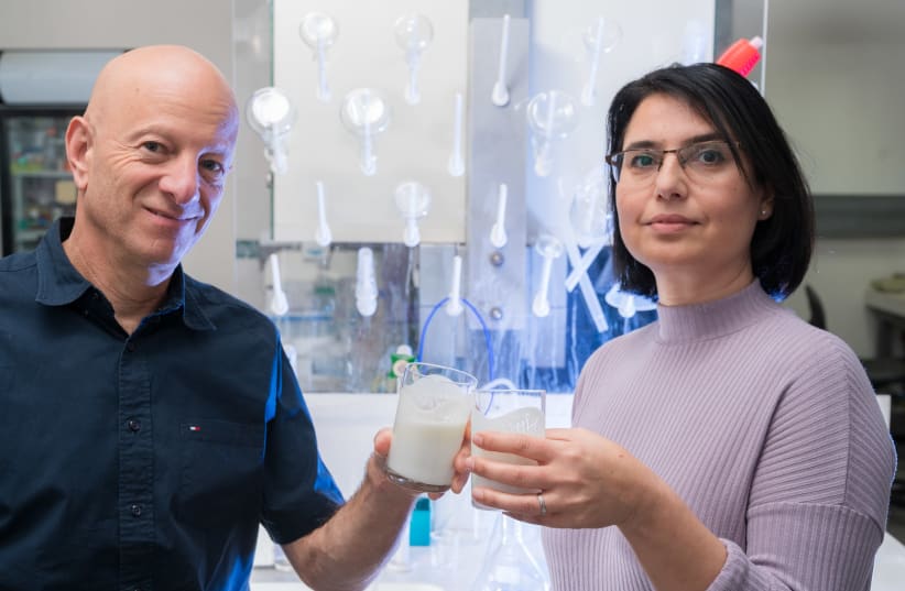 Prof. Raz Jelinek and Ms. Orit Malka with their unique probiotic yogurt at Ben-Gurion University laboratory. (photo credit: DANI MACHLIS)