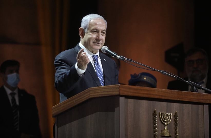 Prime Minister Benjamin Netanyahu at the 2021 International Bible Contest for Youth on Thursday, Israel's Independence Day, April 15, 2021.  (photo credit: MARC ISRAEL SELLEM)