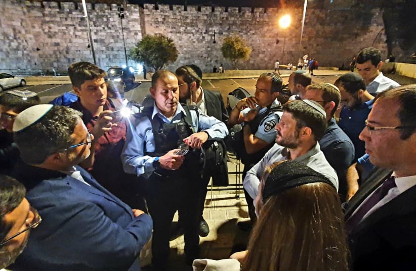 The Religious Zionist Party toured the area surrounding the Damascus Gate in Jerusalem after violent altercations threatened public and police on April 18th 2021. (photo credit: Courtesy)