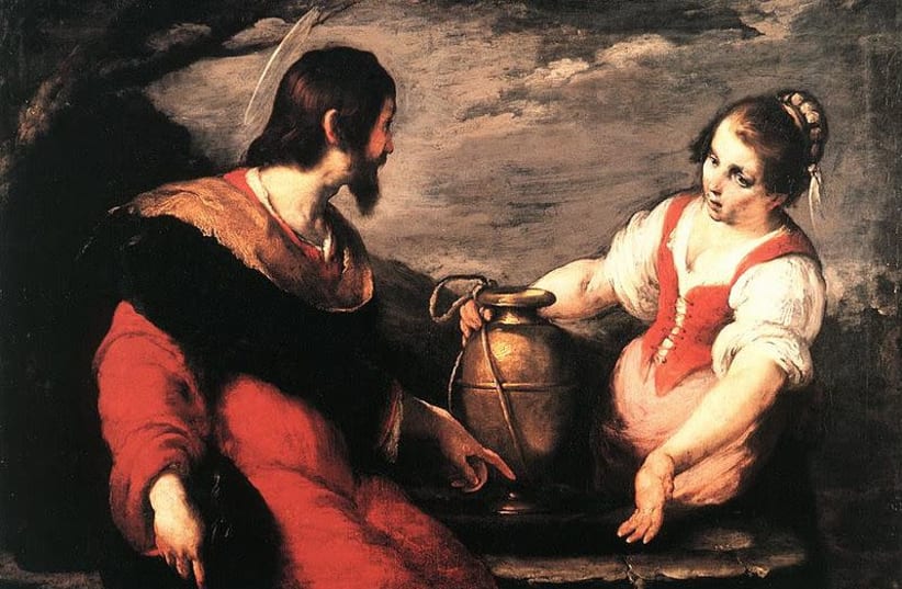 Christ and the Samaritan Woman by  Bernardo Strozzi (1581–1644), dated to the first half of 17th century, and currently belonging to the collection of the Museum de Fundatie in Zwolle, the Netherlands.  (photo credit: Wikimedia Commons)