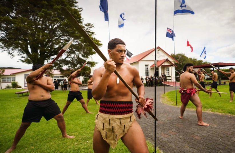Maori tribesmen are seen performing a Haka for the new Israeli ambassador to New Zealand. (photo credit: PERRY TROTTER)