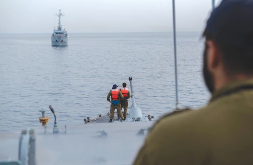 SOLDIERS ABOARD the ‘INS Romah’ during a drill this week. (photo credit: IDF)
