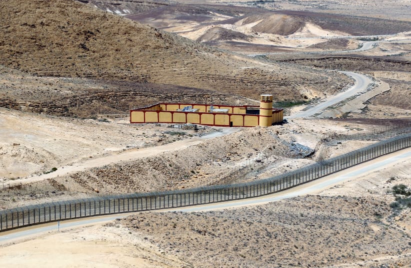 ONE OF many identical Egyptian border outposts positioned at regular intervals along the fence. (photo credit: ORI LEWIS)
