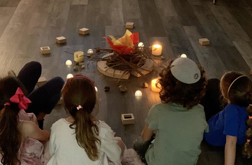 Students at Scheck Hillel Community School in south Florida celebrated Lag b'Omer while commemorating the tragedy in Meron, Israel.  (photo credit: GREG FELDMAN)