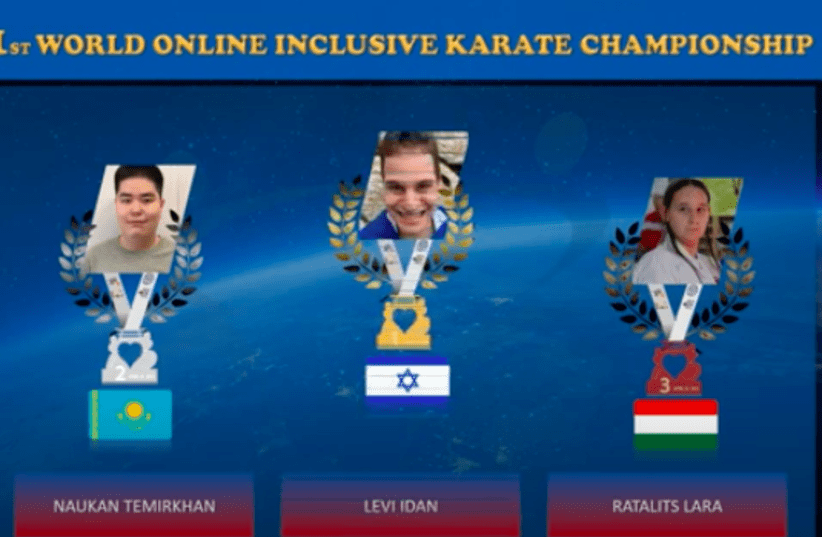 Idan Levi won a gold medal in the 2021 online inclusive karate world championship. (photo credit: screenshot)