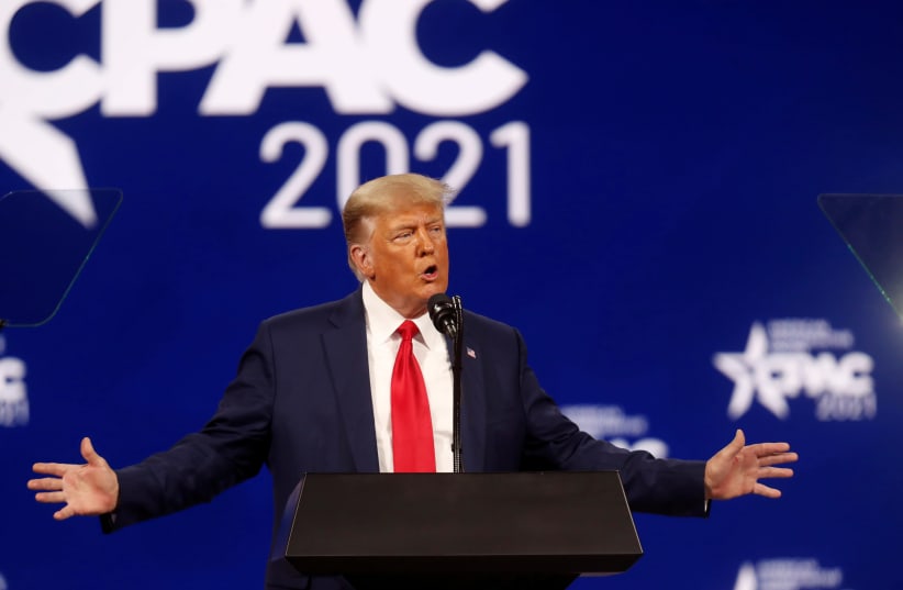 Former US President Donald Trump speaks at the Conservative Political Action Conference (CPAC) in Orlando, Florida, US February 28, 2021.  (photo credit: REUTERS/OCTAVIO JONES)