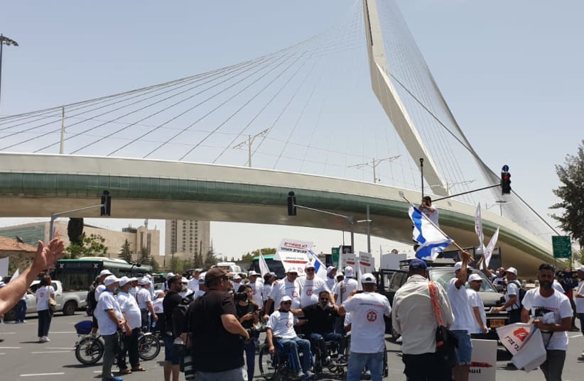 A protest by disabled IDF veterans in Jerusalem, May 5, 2021 (photo credit: IDF DISABLED VETERANS ORGANIZATION)