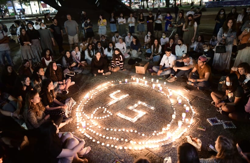 MEMORIALIZING THE 45 victims killed in the Meron stampede, at Tel Aviv’s Rabin Square on May 2 (photo credit: TOMER NEUBERG/FLASH90)