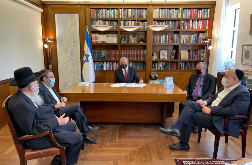 Prime Minister Benjamin Netanyahu meets with Shas leader Arye Deri, United Torah Judaism heads Moshe Gafni and Yaakov Litzman (photo credit: Courtesy)