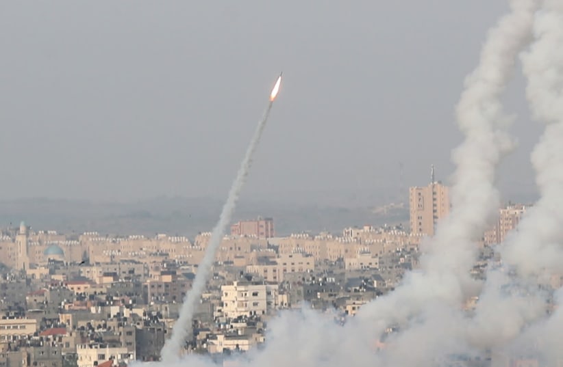 Rockets are launched by Palestinian militants into Israel amid Jerusalem's tension, in Gaza May 10, 2021. (photo credit: MOHAMMED SALEM/REUTERS)