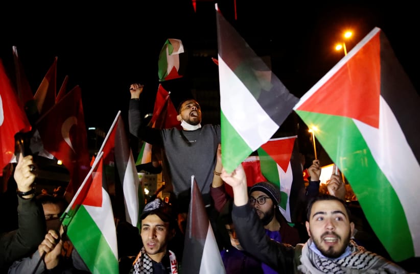 Pro-Palestinian demonstration near the Israeli Consulate in Istanbul (photo credit: REUTERS)
