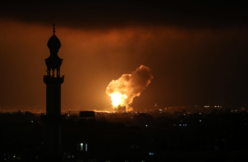 Illustrative image of an airstrike. (photo credit: ABED RAHIM KHATIB/FLASH90)