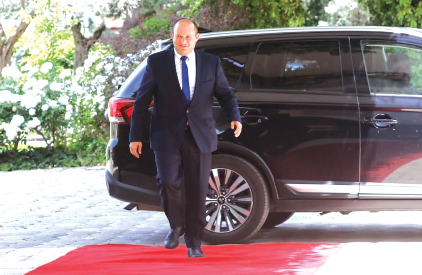 YAMINA PARTY head Naftali Bennett arrives at the President’s Residence in Jerusalem last Wednesday to discuss receiving a possible mandate to form a new government. (photo credit: OLIVIER FITOUSSI/FLASH90)