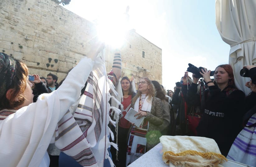 WOMEN OF THE Wall hold a prayer service in the Western Wall plaza in 2019 (photo credit: MARC ISRAEL SELLEM/THE JERUSALEM POST)