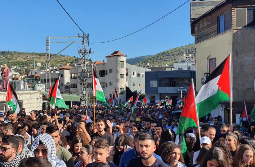 Demonstrators gather for Nakba Day protests in the town of Sakhnin (photo credit: JOINT SPOKESPERSON)