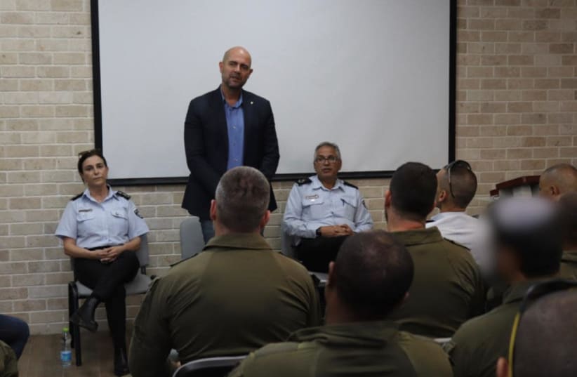 Public Security Minister Amir Ohana speaks to the Masada Unit ahead of their deployment across Israel in response to continued violence, May 15th 2021. (photo credit: THE PUBLIC SECURITY MINISTER'S SPOKESMAN'S OFFICE)