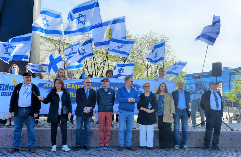 People gathered in Helsinki this week to demonstrate in support of Israel as Operation Guardians of the Walls stretches into its second week. (photo credit: Courtesy)