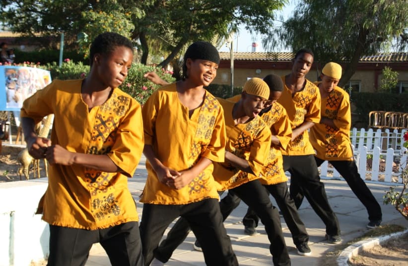 THE YOUNGER members of the African Hebrew Israelite community engage in drill team stepping maneuvers (photo credit: CATHRIELAH BAHT ISRAEL AND TAAHMENYAH BAHT ISRAEL)