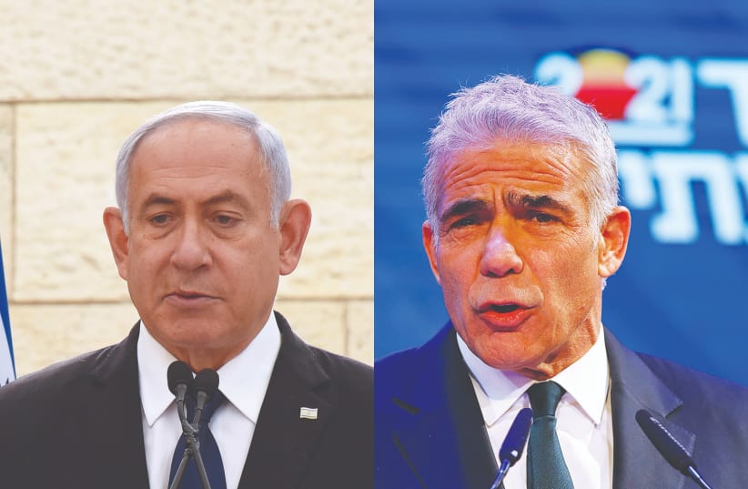 PRIME MINISTER Benjamin Netanyahu and Yesh Atid leader Yair Lapid will continue to battle to form a coalition. (photo credit: DEBBIE HILL/AMIR COHEN/REUTERS)