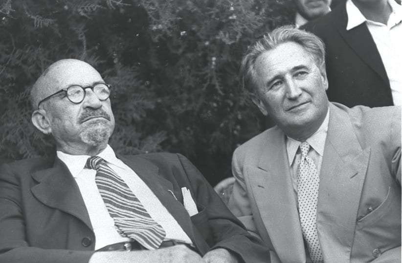 President Chaim Weizmann with Nahum Goldman at the Weizmann residence in Rehovot in 1951 (photo credit: HANS PINN/GPO)